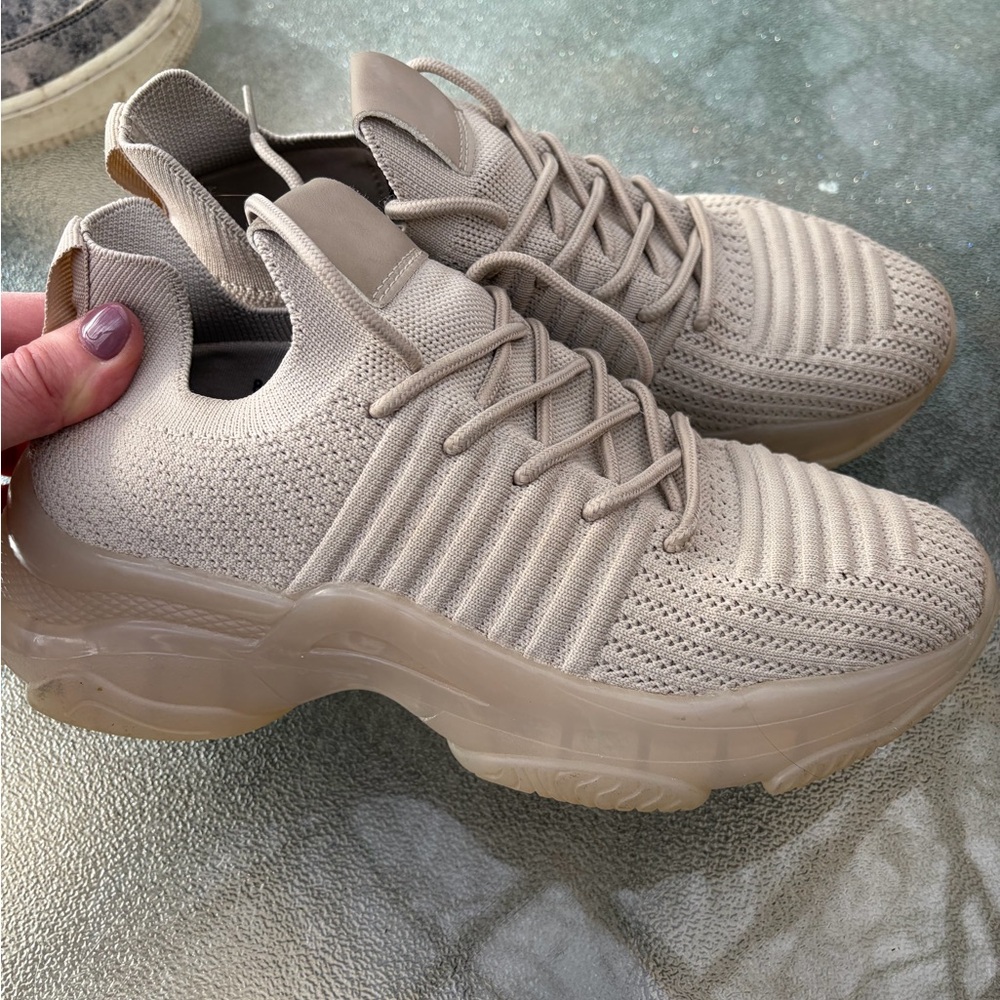 Women's Knit Lace-Up Sneakers in Cream